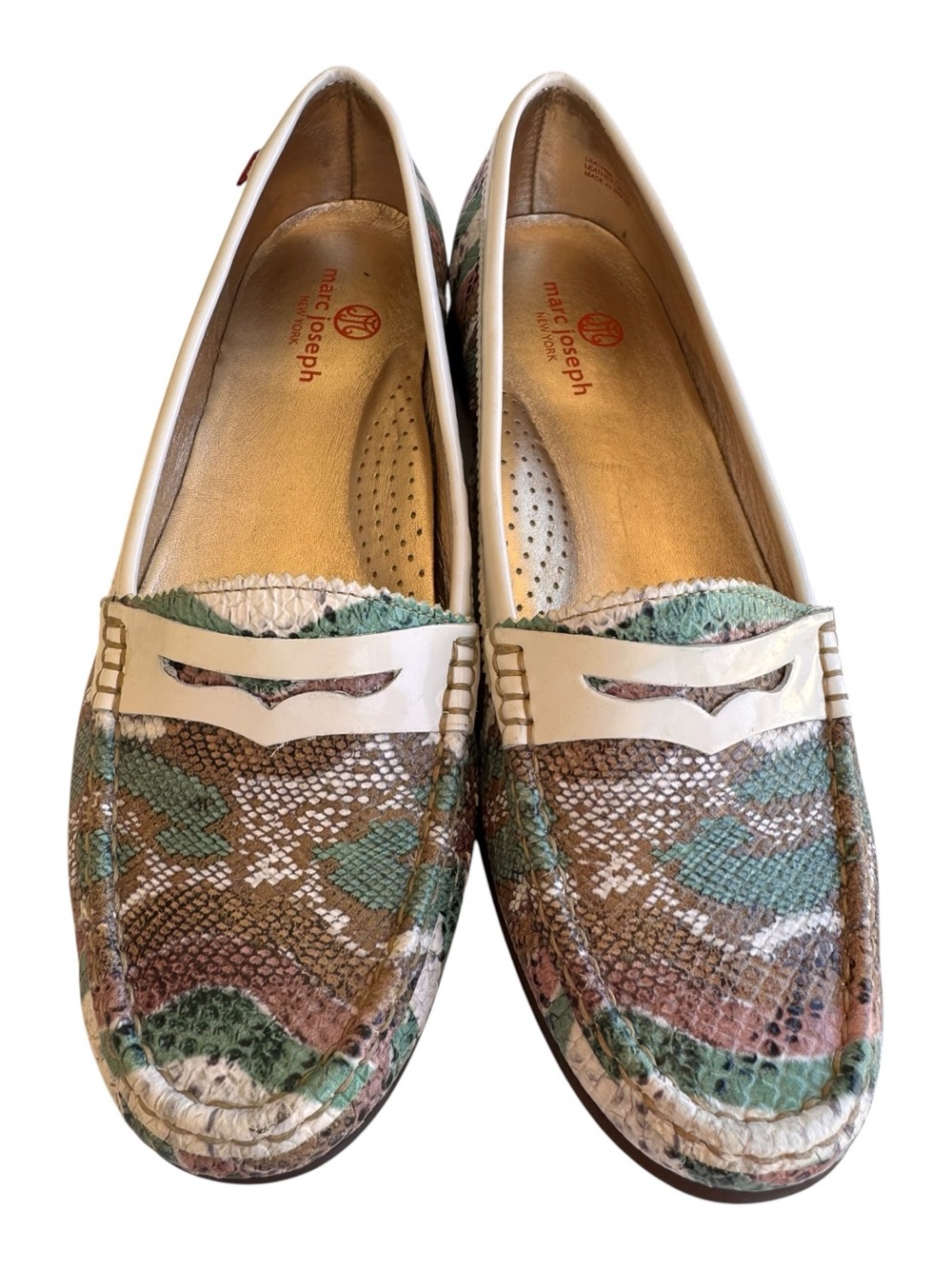 Marc Joseph New York Snakeskin Penny Loafer Driving Flats Size 10 Green Pink